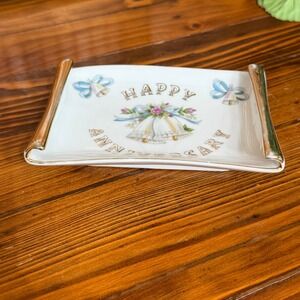 Lefton Trinket Dish White Good Anniversary Wedding Bells 5510 Japan